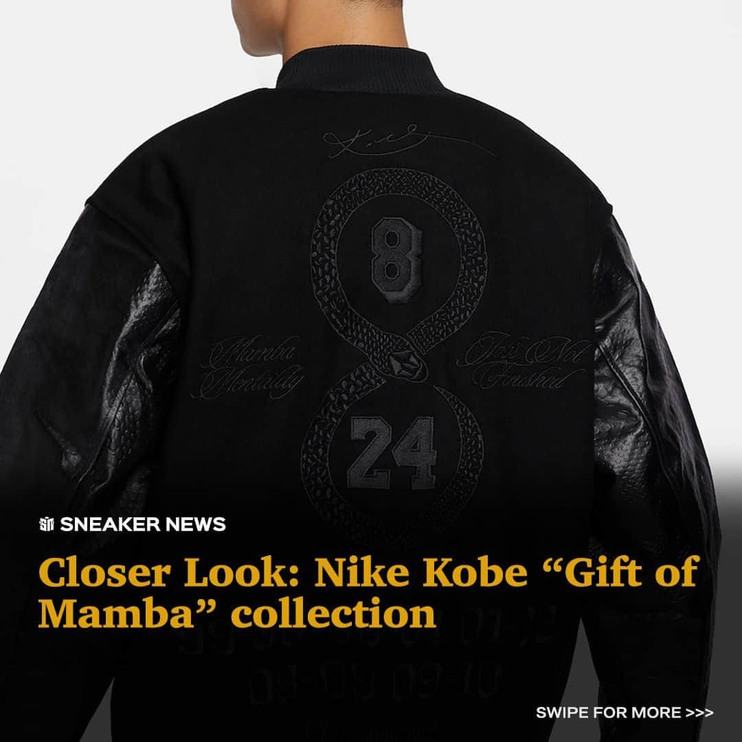 Sneaker Newsのインスタグラム：「The Nike Kobe line is set to release a "Gift of Mamba" collection featuring apparel and a special Kobe 4 Protro. ⁠ ⁠ Expected to launch on December 26th, the capsule favors an all-black color palette in honor of the late Kobe Bryant's "Black Mamba" moniker. Callouts to his jersey numbers and NBA titles are found across the "Gift of Mamba" collection. ⁠ ⁠ Visit the LINK IN BIO for more details」