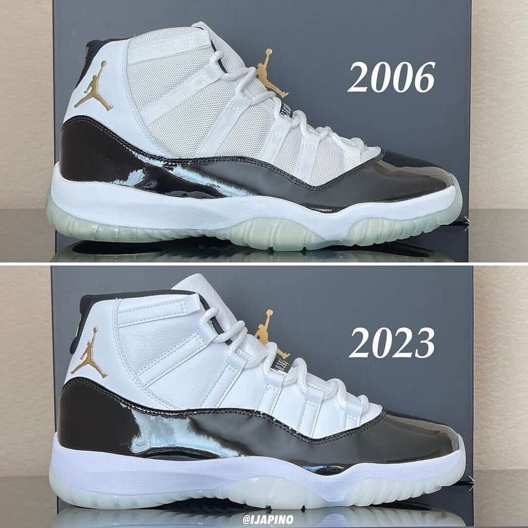 Nice Kicksさんのインスタグラム写真 - (Nice KicksInstagram)「The 2006 Air Jordan 11 “DMP” compared to the upcoming 2023 Air Jordan 11 “Gratitude” 🌟 Which version do you prefer? 👀🤔  LINK IN BIO for more info 📲 📸: @ijapino」12月6日 5時49分 - nicekicks