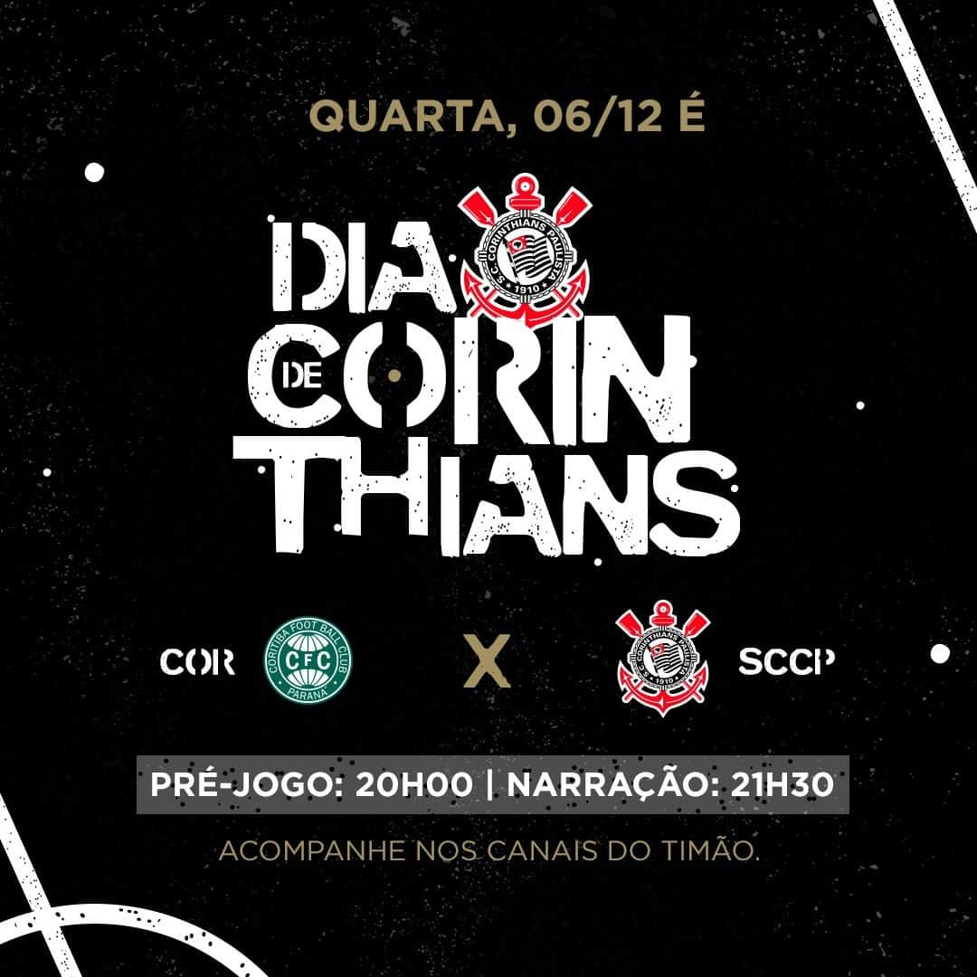 コリンチャンスのインスタグラム：「Amanhã é #DiaDeCorinthians em campo pela última rodada do Brasileirão!  Tudo sobre esse duelo com a turma do Canal Vilinha e a Cah Vilas, a partir das 20h!  Baixe o app 👉🏻 link na bio e stories  #CORxSCCP #VaiCorinthians」