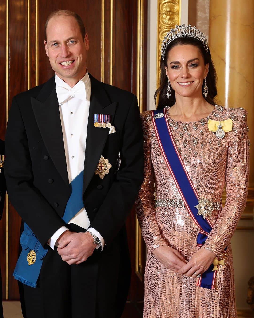 British Vogueのインスタグラム：「Ever since she first emerged on the public stage, the #PrincessOfWales has championed sustainable dressing. To welcome members of the Diplomatic Corps at Buckingham Palace this evening, Kate wore a sequined @JennyPackham gown she previously wore to the wedding reception of Prince Hussein and Princess Rajwa. Click the link in bio for all the details on her look.」