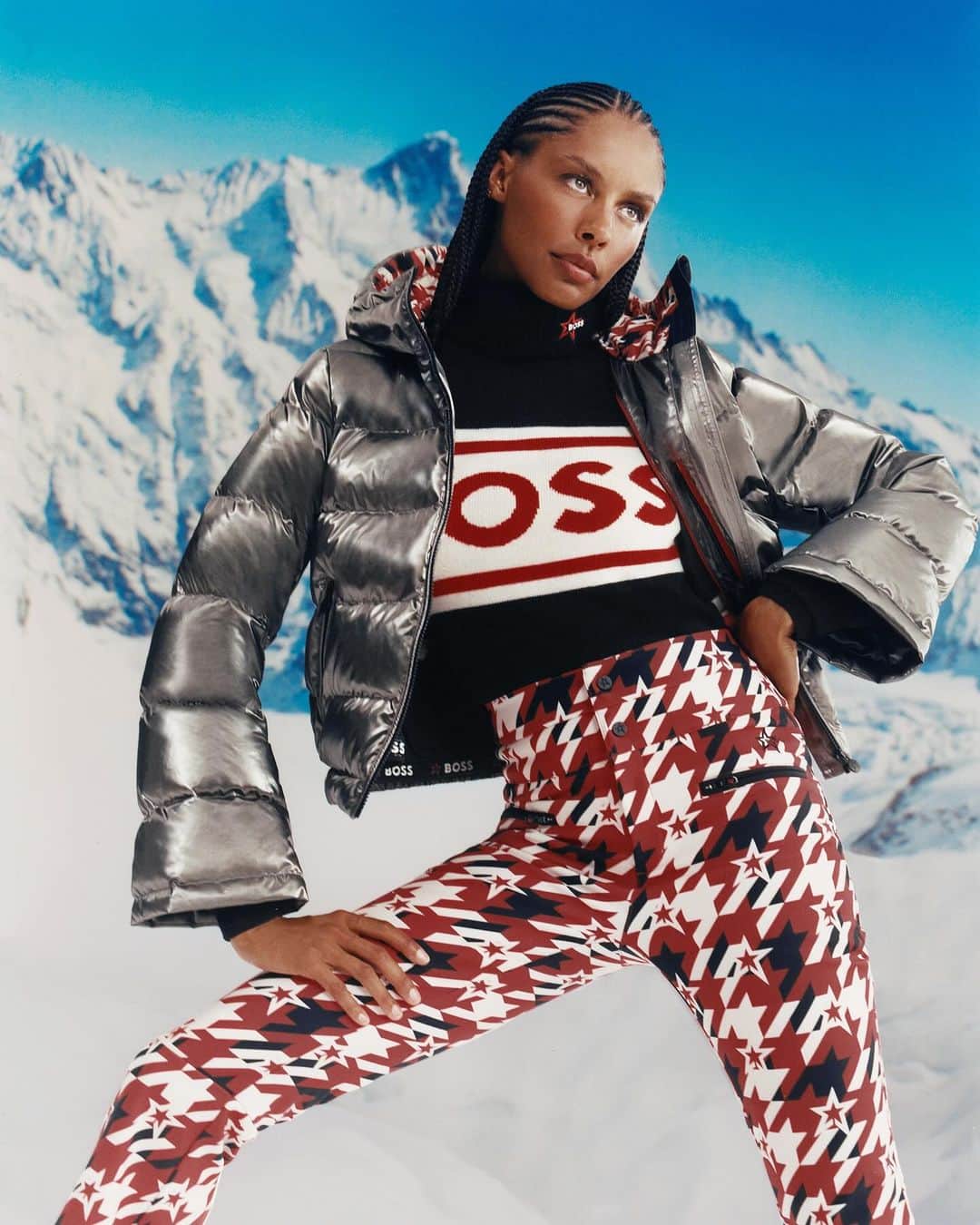 ヒューゴボスのインスタグラム：「Welcome your most stylish ski season yet. Two iconic aesthetics combine in BOSS x Perfect Moment, a collection of performance wear that stands out on the slopes #BeYourOwnBOSS」
