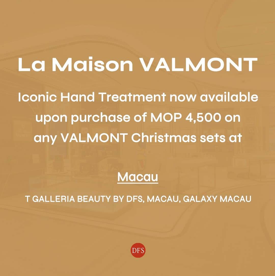 DFS & T Galleriaさんのインスタグラム写真 - (DFS & T GalleriaInstagram)「La Maison VALMONT presents DFS exclusive l'Elixir des Glaciers Serum Christmas set for an extraordinary instant lifting effect. ​  Enjoy a complimentary Iconic Hand Treatment upon purchase of MOP 4,500 on any VALMONT Christmas sets at T Galleria Beauty by DFS, Macau, Galaxy Macau!  #DFSOfficial #ValmontCosmetics #DFSxValmontCosmetics #DFSSkincare」12月6日 15時30分 - dfsofficial