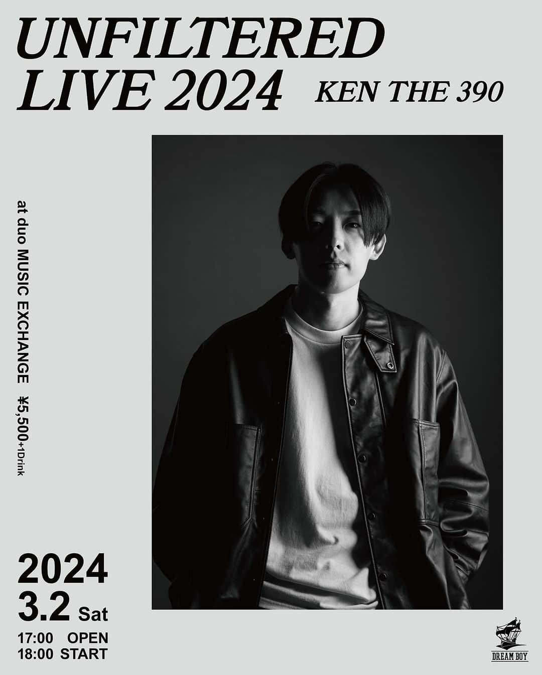 KEN THE 390のインスタグラム：「ワンマンライブ開催決定しました🔥 過去最高目指して準備します！  新作聴いていただいた方には伝わっているかもしれませんが、 まだまだ進化していくためにチャレンジを続けます。  やるぞ！！  チケットのKEN THE 390 公式LINE先行受付が来週からなので、是非登録しておいてください！   KEN THE 390 UNFILTERED LIVE 2024 日時：2024.03.02. Sat 17:00 OPEN | 18:00 START 会場：duo MUSIC EXCHANGE チケット：5,500円 1Drink別」