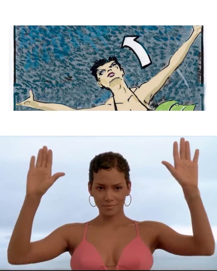 James Bond 007のインスタグラム：「Storyboard to screen: Jinx dives out of danger in DIE ANOTHER DAY.  #DieAnotherDay #HalleBerry #PierceBrosnan」