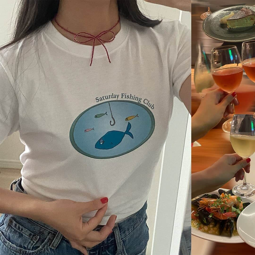 AKIKOさんのインスタグラム写真 - (AKIKOInstagram)「«The time I was late for dinner because I was running around town designing and printing a t-shirt to wear to go fishing the next day»  ヽ(° ͜>°)ﾉ*҉  1. T-shirt in question  2. Dinner in question. At my fav spot ♡⸜(ˆᗜˆ˵ )⸝♡ 3. Fishing! & kirakira water 4. Speaking of water… my time at waterbomb festival this summer 5. Taemin Sunmi and Cha Hyun Seung!!! 🥹 6. Jay Park!  次の日釣り行く時に専用のTシャツあったらかわいいと思って絵描いて印刷してたらディナーに遅れちゃったᐡ ̫ ᐡ」12月6日 19時28分 - akikokoga