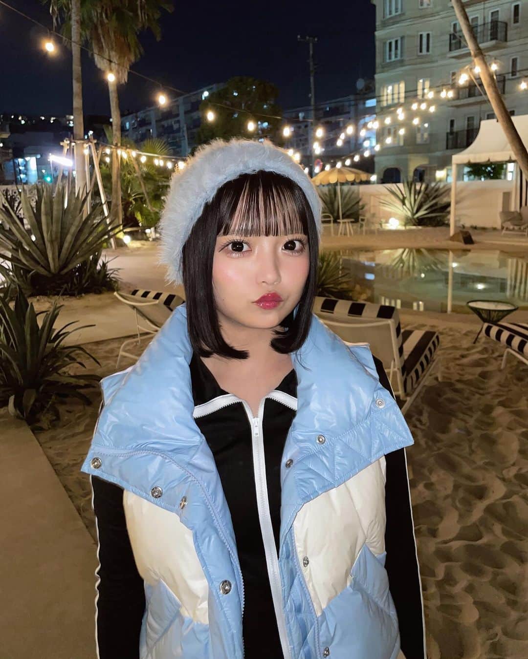 福山梨乃さんのインスタグラム写真 - (福山梨乃Instagram)「🩵🩵 . beenie→ @alleybywcloset jacket→ @jeanasis_official skirt→ @heather_love_official . #pr . 『必殺あざとポーズ』のMV、YouTubeにて公開されています🎀🎀このMV衣装、「え、着替えた？私服？」ってマネさんに言われるくらい私っぽすぎるな❕🫶🏻MV沢山観てね💟💟」12月6日 19時58分 - rinomaru_