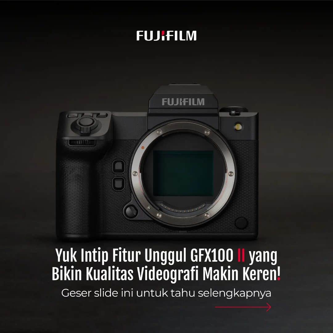 FUJIFILM INDONESIAのインスタグラム：「Jelajahi dunia sinematografi format medium dengan sensor 102MP di GFX100 II. Mengabadikan video yang memukau, hidup, bahkan dalam kondisi pencahayaan sulit, menjadi lebih mudah.  #FujifilmIndonesia #Fujifilm_id #kamera」