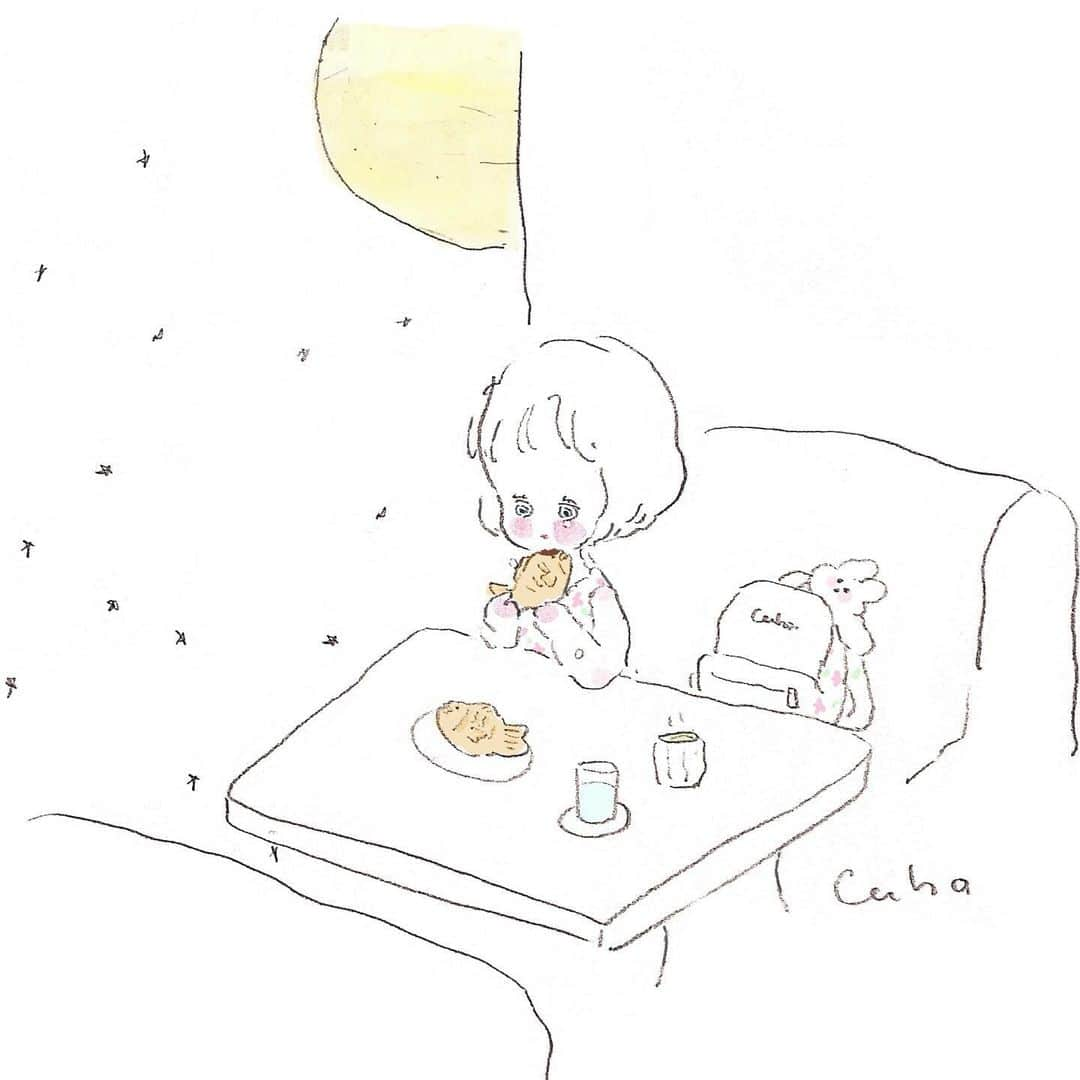 Cahoのインスタグラム：「どんなに悲しい夜も きっと私の味方だから  #illustrator #illustration  #illust  #drawing  #たいやき」