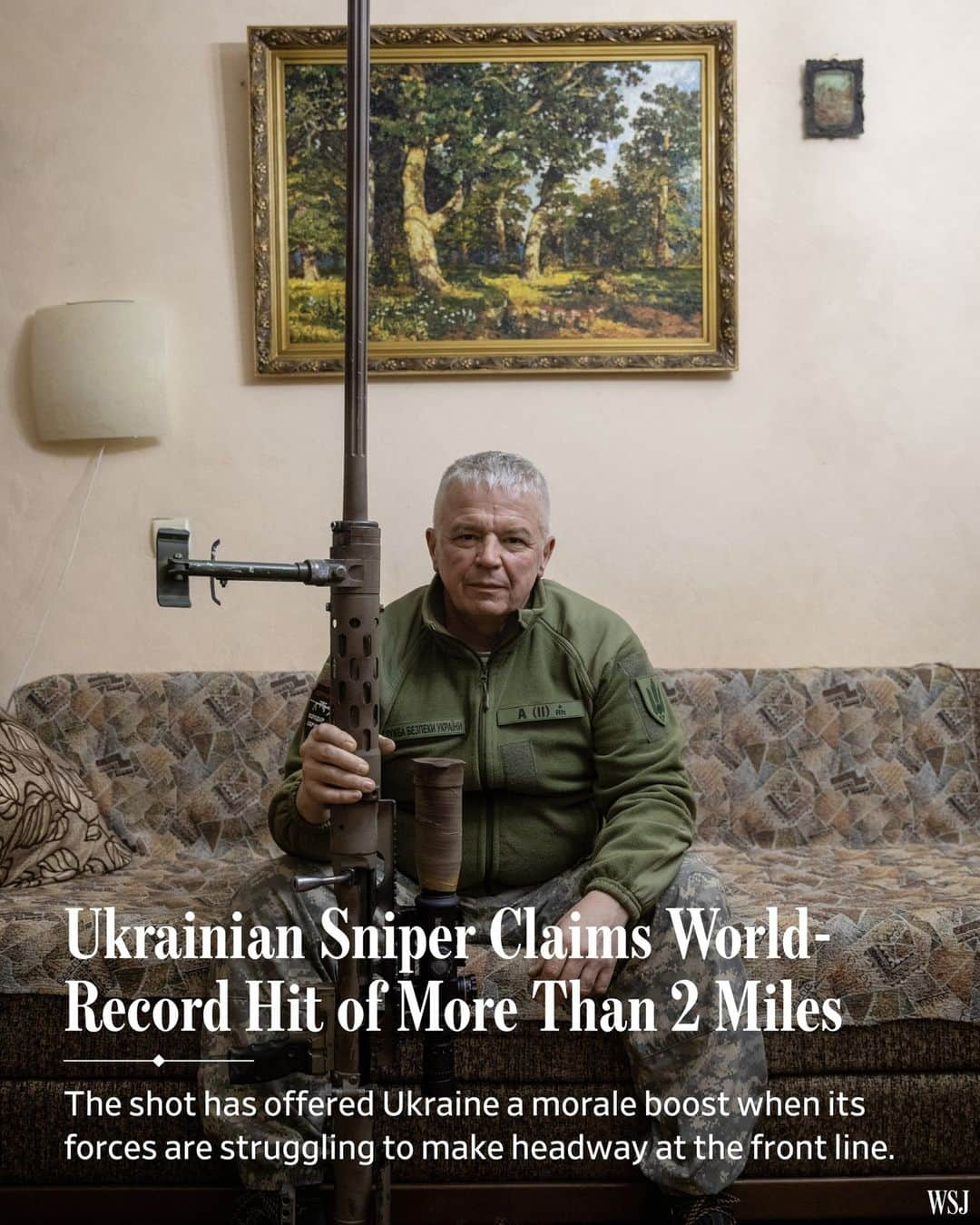 Wall Street Journalさんのインスタグラム写真 - (Wall Street JournalInstagram)「The Ukrainian sniper had lain still for hours in near freezing temperatures when the command came to take the shot at a Russian soldier almost 2½ miles away. “You can,” his spotter said, and Vyacheslav Kovalskiy pulled his trigger.⁠ ⁠ The bullet took around nine seconds to reach its target, who doubled up and fell, according to a video of the shot reviewed by WSJ. Kovalskiy and Ukraine say the shot set a new sniping distance record, breaking the previously acknowledged mark by more than 850 feet.⁠ ⁠ While combat hits such as this aren’t verified by a third-party adjudicator, the shot has offered Ukraine a morale boost when the country’s forces are struggling to make headway at the front line. Sniping has played a prominent role in the war with Russia, where static front lines in a flat landscape suit the discipline, even as drones and mines change the way the marksmen operate.⁠ ⁠ The macabre record was also a shot heard around the world of snipers, a group of highly skilled shooters who have long pushed the boundaries of just how far a bullet can travel with accuracy.⁠ ⁠ Several snipers and ballistics experts contacted by the Journal said that while the shot is possible with the equipment described, it would be hard to execute given the uncontrollable variables, not least the weather, that would have to be taken into account at such distances.⁠ ⁠ The shot has been widely covered by Ukrainian news websites. It was also noted with pride by Ukrainian soldiers on the front line.⁠ ⁠ Kovalskiy, 58, and his spotter say they have no regrets about killing Russians. Despite his age, the Ukrainian signed up as a sniper on the first day of Russia’s full-scale invasion. “It doesn’t worry me a gram,” Kovalskiy said.⁠ ⁠ Read more at the link in our bio.⁠ ⁠ 📷: @joseph_sywenkyj for @wsjphotos」12月7日 9時00分 - wsj