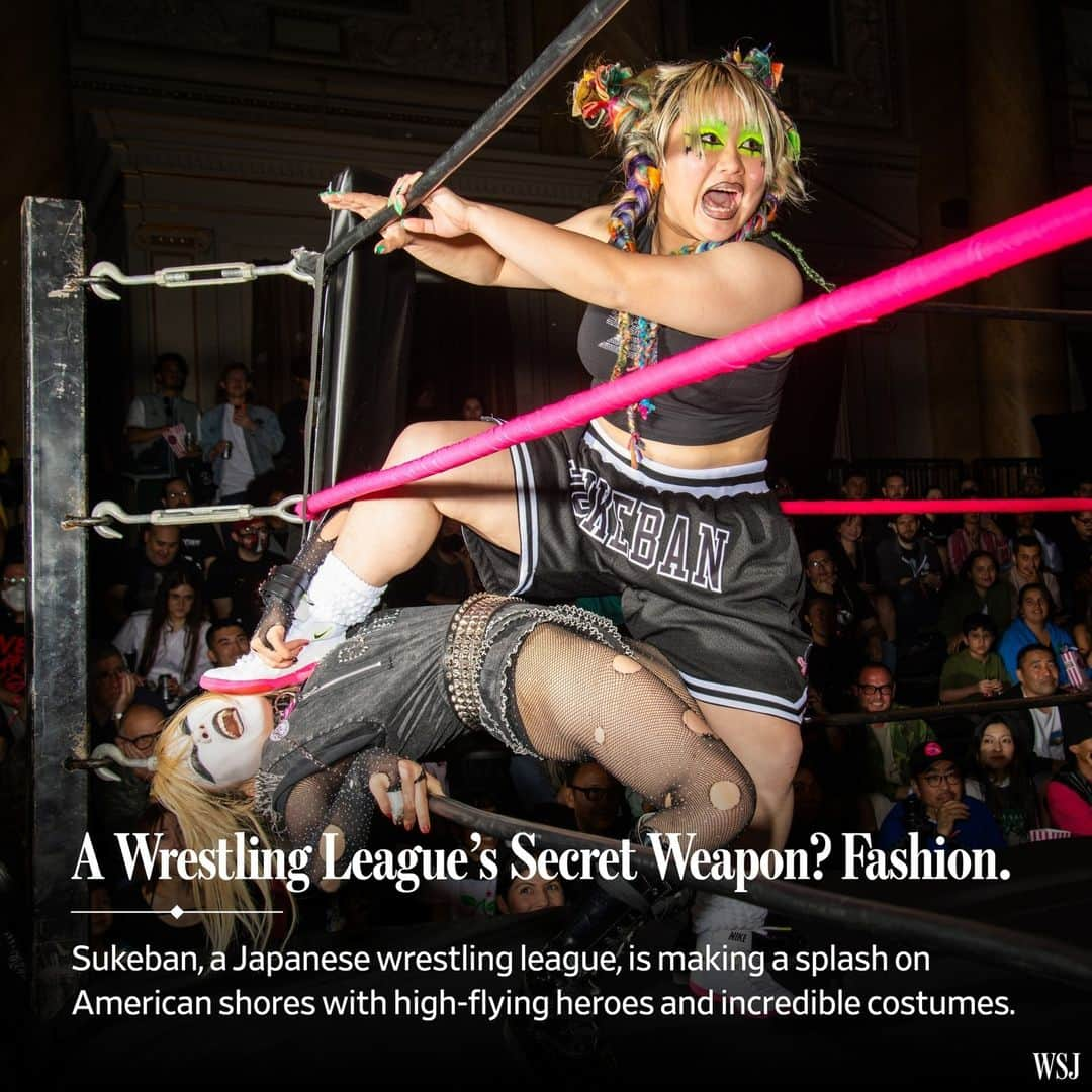 Wall Street Journalのインスタグラム：「How does a group of entrepreneurs sell a new sport to Americans? For “Sukeban,” the Japanese female wrestling league that recently made its U.S. debut, the answer is, make it chic.⁠ ⁠ The league, whose next fight night is at Art Basel in Miami on Dec. 6, was founded by American and Japanese entrepreneurs heavily into Joshi, the term for Japanese female wrestling.⁠ ⁠ The women are divided into four crews, or what wrestlers call stables: the Vandals (zippers, ripped fishnets, scowls), Harajuku Stars (taffy-colored sailor suits, braids, pouts), Cherry Bomb Girls (streetwear, satin, masks) and Dangerous Liaisons (fake fur, Marie Antoinette hair, ruffles).⁠ ⁠ At Sukeban’s sold-out U.S. premiere in New York City, 90 minutes of wrestling was one part kawaii cute, one part fight-club subversive and one part WWE outrageous.⁠ ⁠ After Art Basel, Sukeban will head to Los Angeles, tour the U.S. throughout 2024 and hold matches in Tokyo.⁠ ⁠ Read more at the link in our bio.⁠ ⁠ 📷 & 🎥: @brianfinke for @wsjmag」