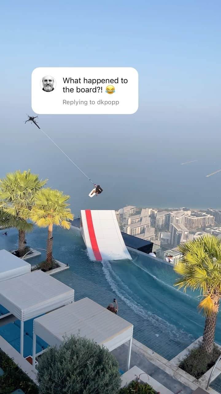 レッドブルのインスタグラム：「you really thought we’d let it fall? 😏  🏄‍♂️🪂: @briankgrubb  🤳: @parxxx   #redbull #givesyouwiiings #PradaLineaRossa #wakeskate #basejump #wakebase」