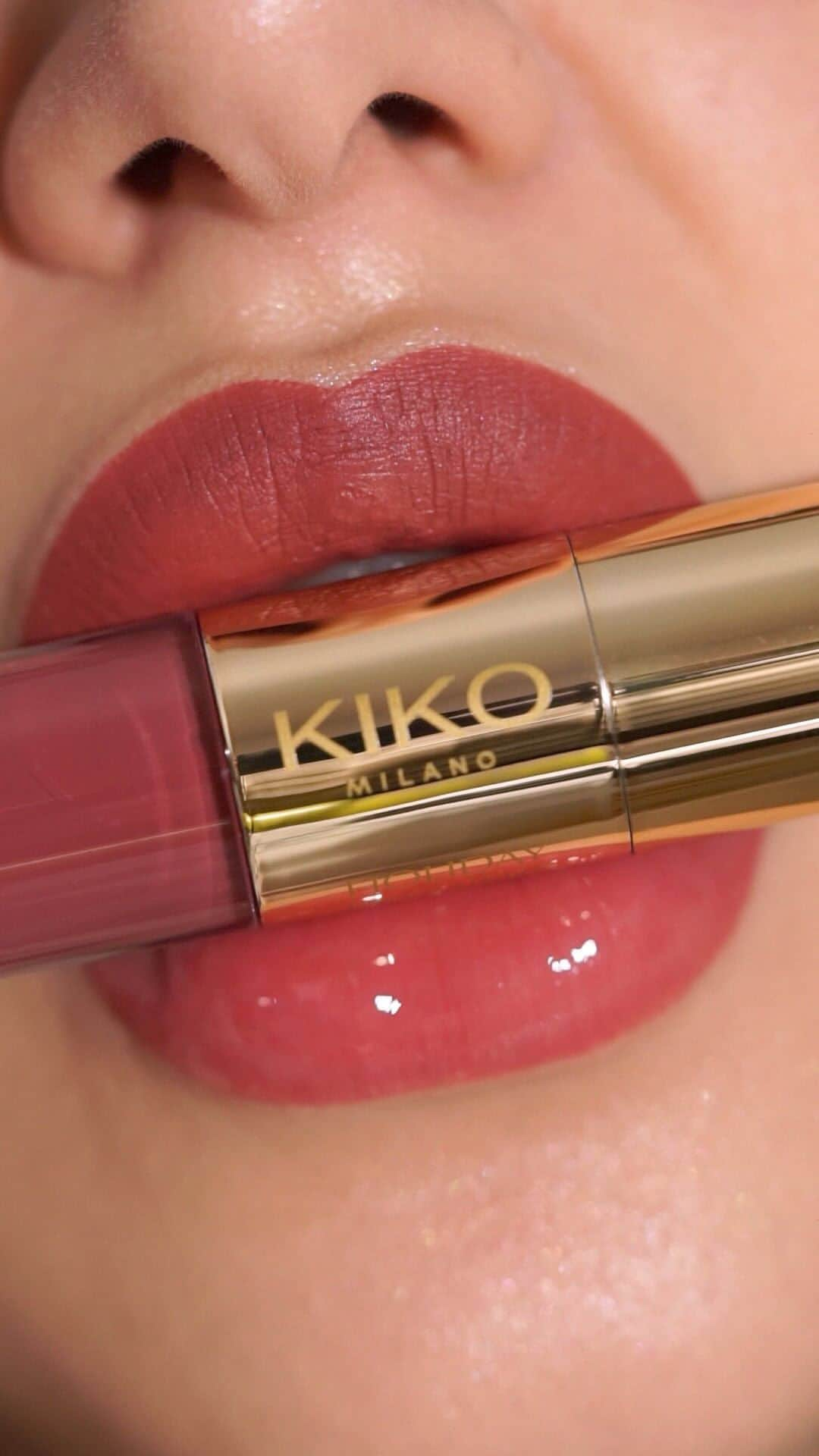 KIKO MILANOのインスタグラム：「Watch @sylvesterdani work magic with the #KIKOHolidayPremiere Lipstick & Gloss! 💄✨ Whether it’s the velvety matte finish, a dazzling shiny gloss, or the perfect combo, your lips will steal the spotlight 🔥💋 Tell us your favorite shade 👇   #KIKOTrendsetters #lipstick #shinylips #sparklinglipstick #lipcombo  Lipstick & Gloss 03, 05, 01」