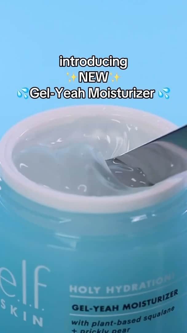 e.l.f.のインスタグラム：「Say Gel-Yeah to hydrated skin! 💦 Introducing ✨NEW✨ Holy Hydration! Gel-Yeah Moisturizer - AVAILABLE NOW on elfcosmetics.com 🙌  This bouncy and lightweight gel moisturizer delivers a refreshing surge of hydration for balanced and soft skin. 🤩 The non-greasy texture formula is perfect for oily and combination skin & is fast-absorbing for smooth skin that is plumped the e.l.f. up! 💙  Infused with: 💧 Allantoin 💧 Plant-based Squalane 💧 Prickly Pear  Tap to shop for only $12! 😍 Available on elfcosmetics.com for US, Canada, UK & EU residents 🇺🇸🇨🇦🇬🇧  🇺🇸: Available now on elfcosmetics.com, coming soon to @target, @ultabeauty, @walmart, @cvspharmacy, @riteaid, @walgreens & @amazon 🇨🇦: Available now on elfcosmetics.com, coming soon to @shoppersbeauty, @walmartcanada & @amazonca 🇬🇧: Available now on elfcosmetics.co.uk, coming soon to @superdrug, @bootsuk, @beautybaycom, @sephorauk, @asos and @amazonuk EU: Available now on elfcosmetics.com, coming soon to @douglas_cosmetics and @amazonde  #elfskin #elfingamazing #eyeslipsface #crueltyfree #vegan」