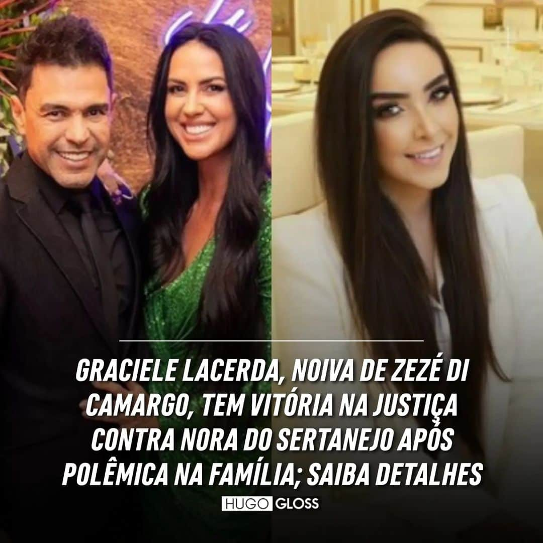 Hugo Glossのインスタグラム：「A treta na família Camargo ganhou um novo capítulo… Nesta terça-feira (5), durante o #BalançoGeral, Fabíola Reipert informou que Graciele Lacerda teria obtido uma vitória contra Amabylle Eiroa. A jornalista deu detalhes da ação movida pela noiva de Zezé Di Camargo e o que a Justiça exigiu que Amabylle fizesse. A nora do cantor, por sua vez, já acatou a decisão.  ➡️ Leia a íntegra e entenda o caso, clicando no link da bio ou no destaque “NEWS”  (📸: Reprodução/Instagram)」