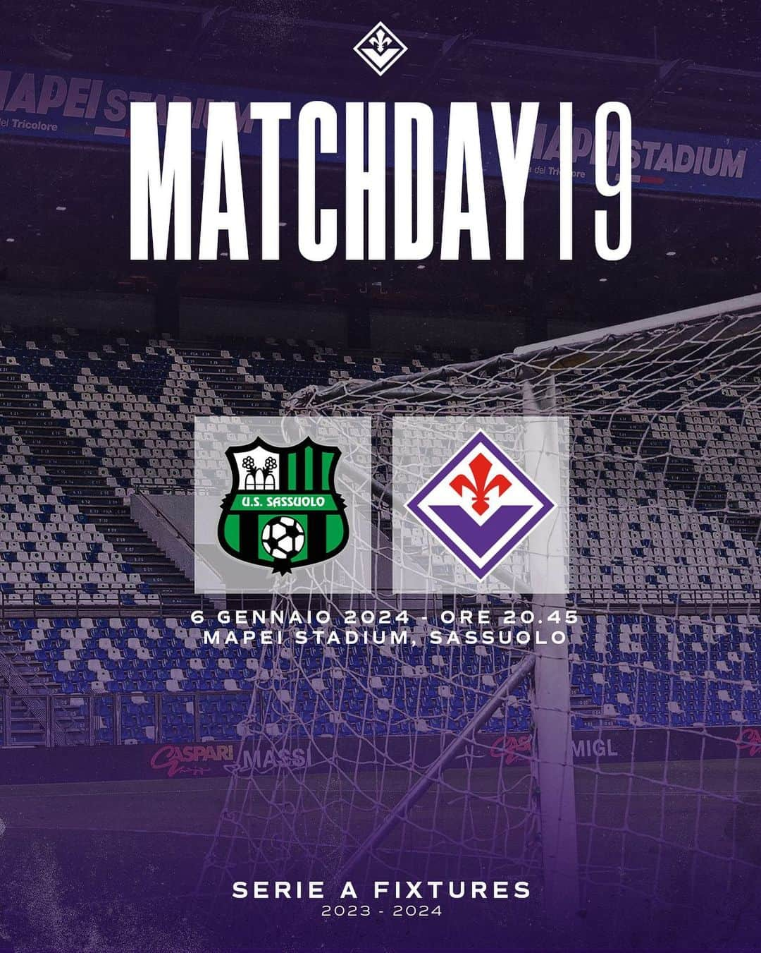 ACFフィオレンティーナさんのインスタグラム写真 - (ACFフィオレンティーナInstagram)「Giornata 19 #SassuoloFiorentina 📌📆  #ForzaViola #ACFFiorentina #SerieA」12月7日 2時59分 - acffiorentina