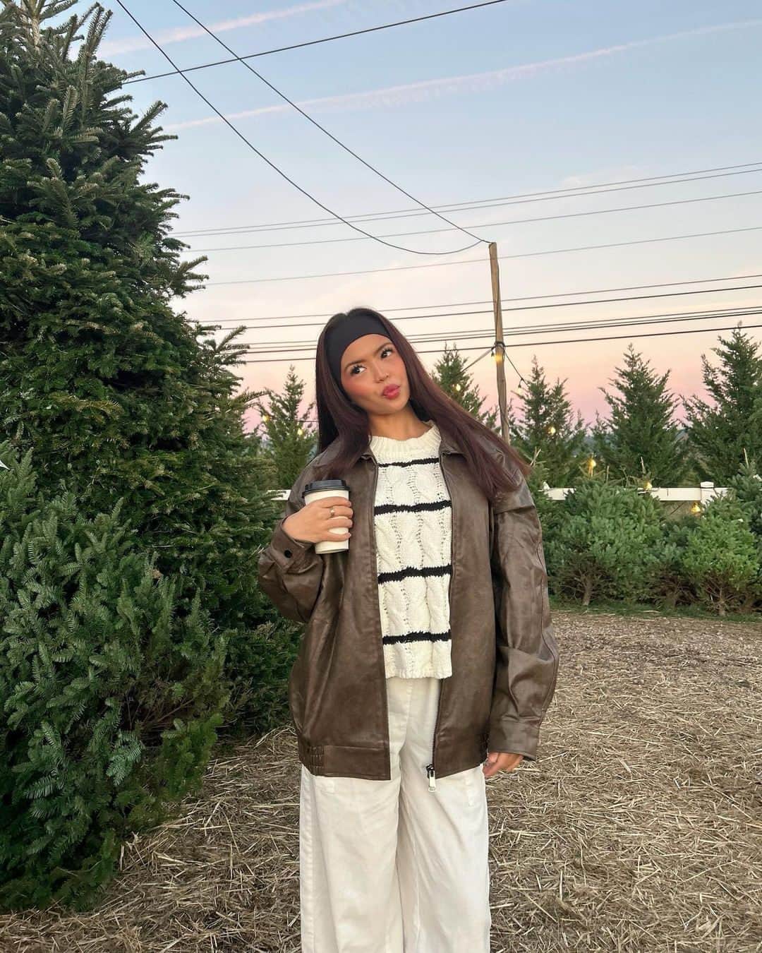 Beginning Boutiqueのインスタグラム：「Angel @bellemarquezzz styles our Harmony White Striped Jumper & Abbi PU Vintage Brown Bomber Jacket 🤍🍂」