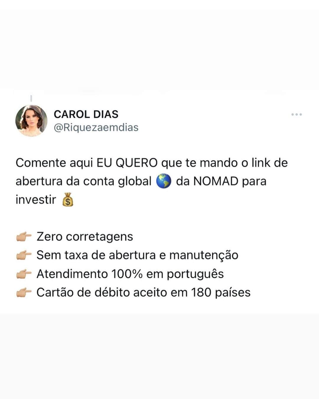 Carol Diasさんのインスタグラム写真 - (Carol DiasInstagram)「QUEM CHEGA ANTES BEBE ÁGUA 💧 LIMPA!  . As oportunidades estão na mesa  . ✍️ Comente EU QUERO que te mando o passo a passo para investir nos EUA sem taxa de abertura e manutenção + CORRETAGENS ZERO  . Fonte: Valor econômico」12月7日 5時50分 - caroldias