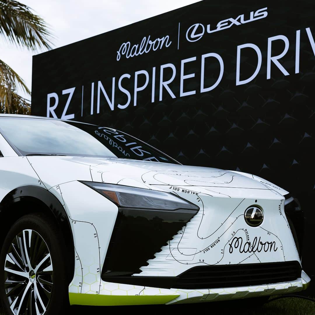 Lexus USAのインスタグラム：「The all-electric #LexusRZ reimagined with Malbon. Just part of our exclusive partnership with @MalbonGolf. Swipe to see more of our newest vehicles on display at the Malbon Mutiny Golf Invitational in Miami. @stephenmalbon #LexusGolf #LexusLC #LexusTX」