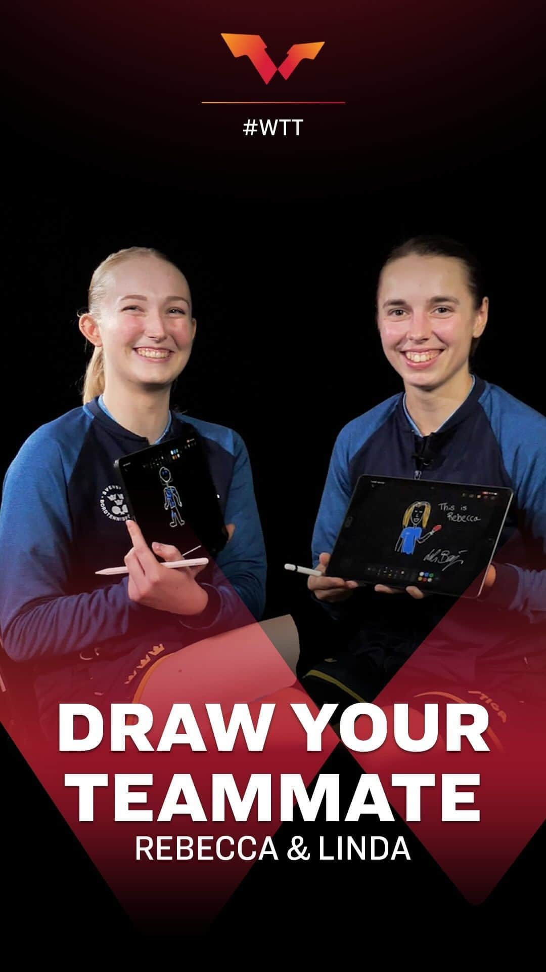 ITTF Worldのインスタグラム：「Join Rebecca Muskantor and Linda Bergstrom of Team Sweden 🇸🇪 as they do their best artistic rendition of each other 🖊😂   #TableTennis #PingPong」