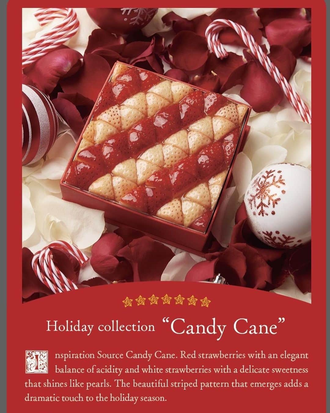 庄司夏子さんのインスタグラム写真 - (庄司夏子Instagram)「Été Holiday Season collection   “Candy Cane”  This Inspiration Source comes from “Candy Cane”. Red strawberries with an elegant balance of acidity and white strawberries with a delicate sweetness that shines like pearls. The flavors are layered with smooth strawberry and raspberry ganache collaboration with @valrhonafrance @valrhona_asia in the middle of layers and also strawberry sauces in the bottom will be the perfect harmony .  The beautiful striped pattern that emerges adds a dramatic touch to the holiday season.  Also included with the cake is an exclusive one  from the recently announced été trading card. The chef's childhood love of trading cards has finally given birth to été s one ,The story source of the dishes and cake collections are depicted on the cards, and these are rare cards in many ways that could be a surprise for something special events.  Holiday collection  “Candy Cane” インスピレーション ソースはキャンディケイン。 杖を意味するケイン。起源は羊を導くために使っていた杖が助け合いの心を象徴しています。 エレガンスな酸味のバランスの赤苺と、パールのように輝いて繊細な甘さを持つ白苺。フレーバーには苺と木苺の滑らかなガナッシュとコンフィチュールがおり重なり完璧なホリデーシーズンを彩ります。 また今回、ケーキとセットで先日発表されたété トレーディングカードのレアカードが付いてきます。わたしが幼少期から愛してやまないトレーディングカードからついにétéのトレカが生まれました。ケーキコレクションのストーリーソースが描かれており、このカードは今後étéからの特典だったり、サプライズだったり、イベントのインビテーションになりうるいろんな意味でのレアカードとなります。」12月7日 16時55分 - natsuko.ete