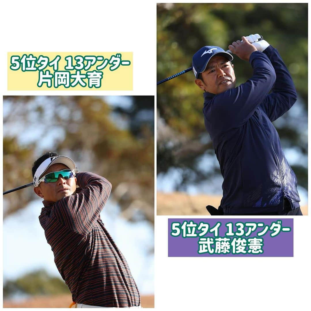  JGTO 男子プロゴルフツアーのインスタグラム：「1日を通して強い風が吹き荒んだファイナルQT3日目⛳️ここまでの上位陣は伸び悩み、４打差内に10人がいる混戦となってきました。その中でもツアー優勝経験者である#武藤俊憲 #片岡大育 の2人は３打差の５位タイの好位置で明日の最終日を迎えます。」