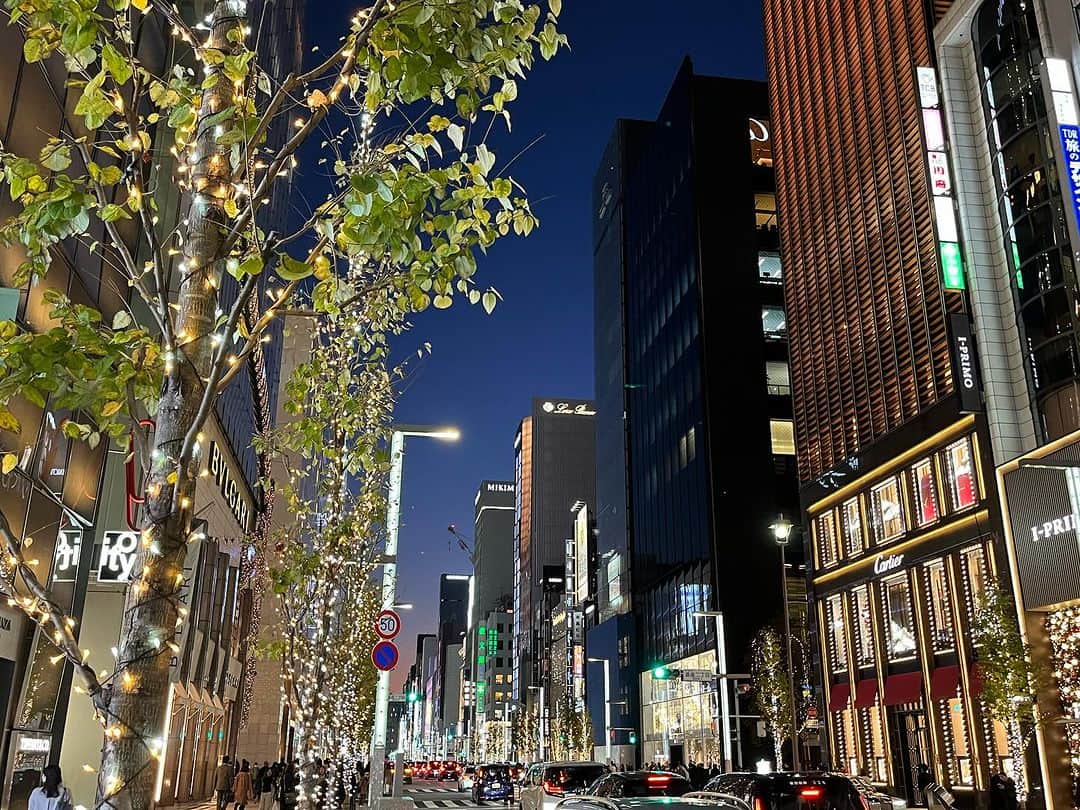 堀江一眞のインスタグラム：「銀座の街並みも色鮮やかに、賑わいもすっかり戻りましたね☺️🎄✨  #銀座 #イルミネーション」