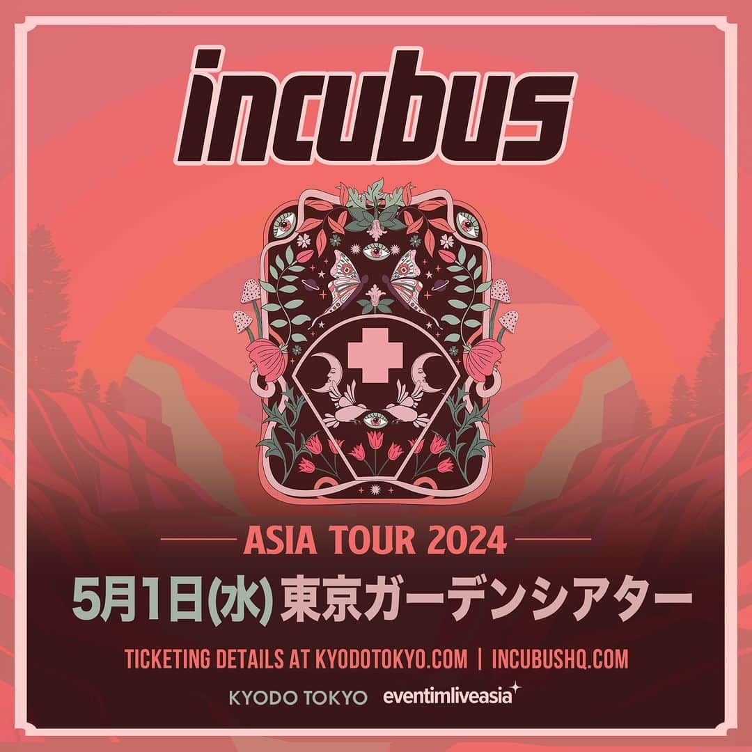 チケットぴあのインスタグラム：「│◤Incubus◢｜ アメリカン王道ロック・バンド『#Incubus』が、アジア・ツアーの⼀環として6年ぶりに来⽇公演を開催🔥  🗓️2024/5/1(⽔) 19:00 🎪東京ガーデンシアター  🎟️ぴあ先着先行受付中 ⌛️期間：～12/27(水)23:59まで  🔎チケットは「Incubus ぴあ」で検索！」