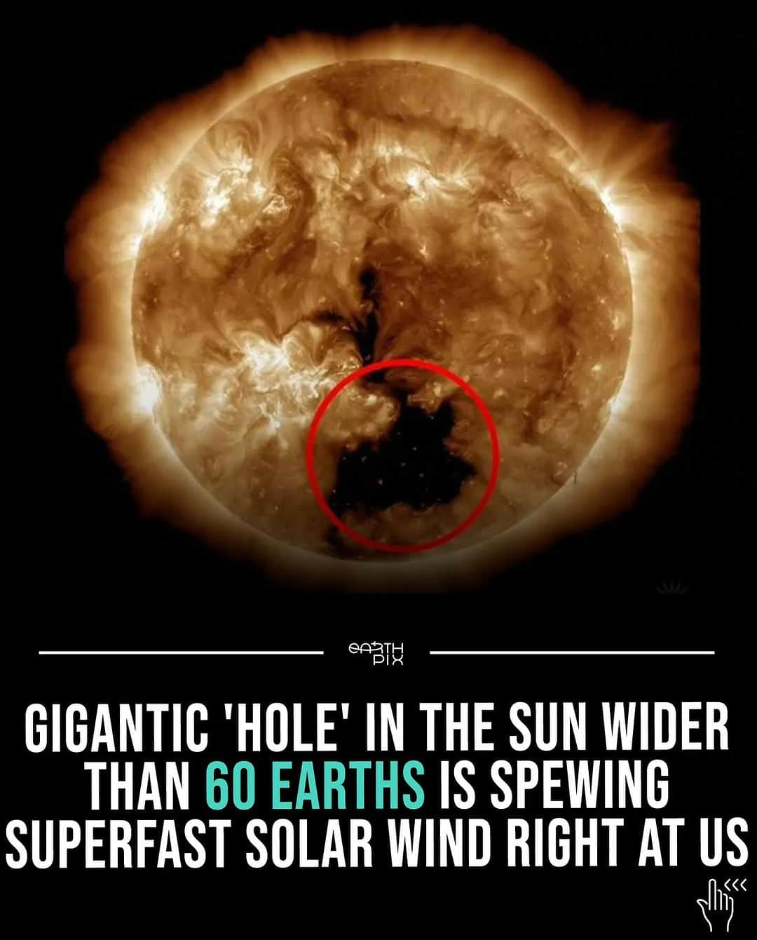 Earth Picsさんのインスタグラム写真 - (Earth PicsInstagram)「A vast coronal hole in the Sun's atmosphere has been identified, unleashing a high-speed stream of solar wind aimed directly at our planet 🌍 ☀️  This phenomenon, captured by Nasa's Solar Dynamics Observatory, reveals a gaping dark expanse across the Sun's surface, nearly 800,000 kilometers in length.  📷: @nasa」12月7日 11時25分 - earthpix