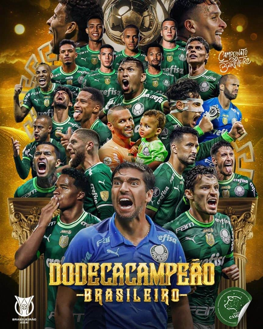 サッカー ブラジル代表チームのインスタグラム：「ALEGRIA NO CORAÇÃO!  Jogou com alma, jogou com coração, deu a vida… Foi campeão! De novo! Doze vezes…  Pode cantar quem é @Palmeiras até morrer! Esse time segue fazendo história!  🎨 @lucioraeldesign」