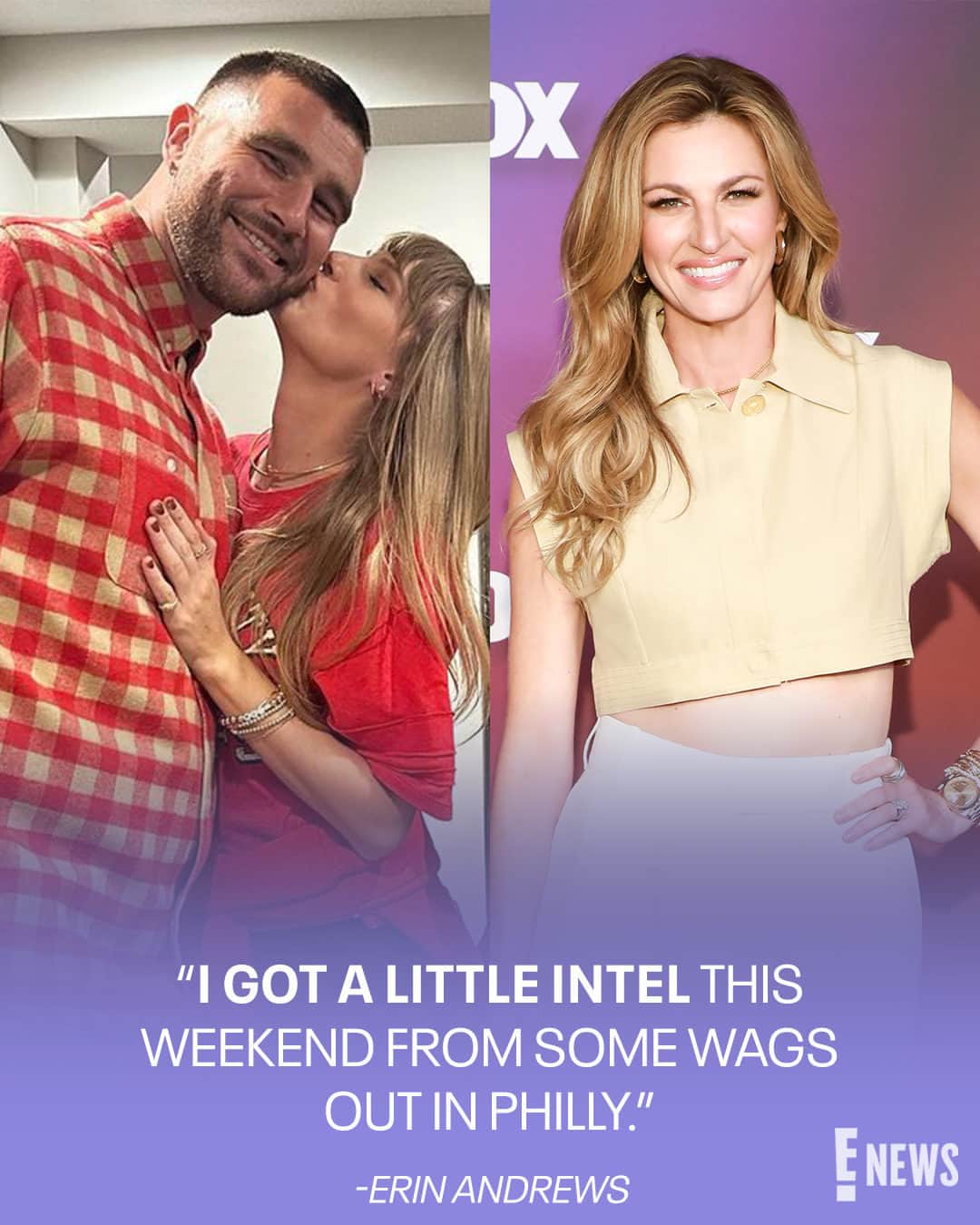 E! Onlineのインスタグラム：「Erin Andrews is filling in the blank spaces. Link in bio for how NFL wives and girlfriends feel about Taylor Swift and Travis Kelce's relationship. (📷: Instagram/Getty)」