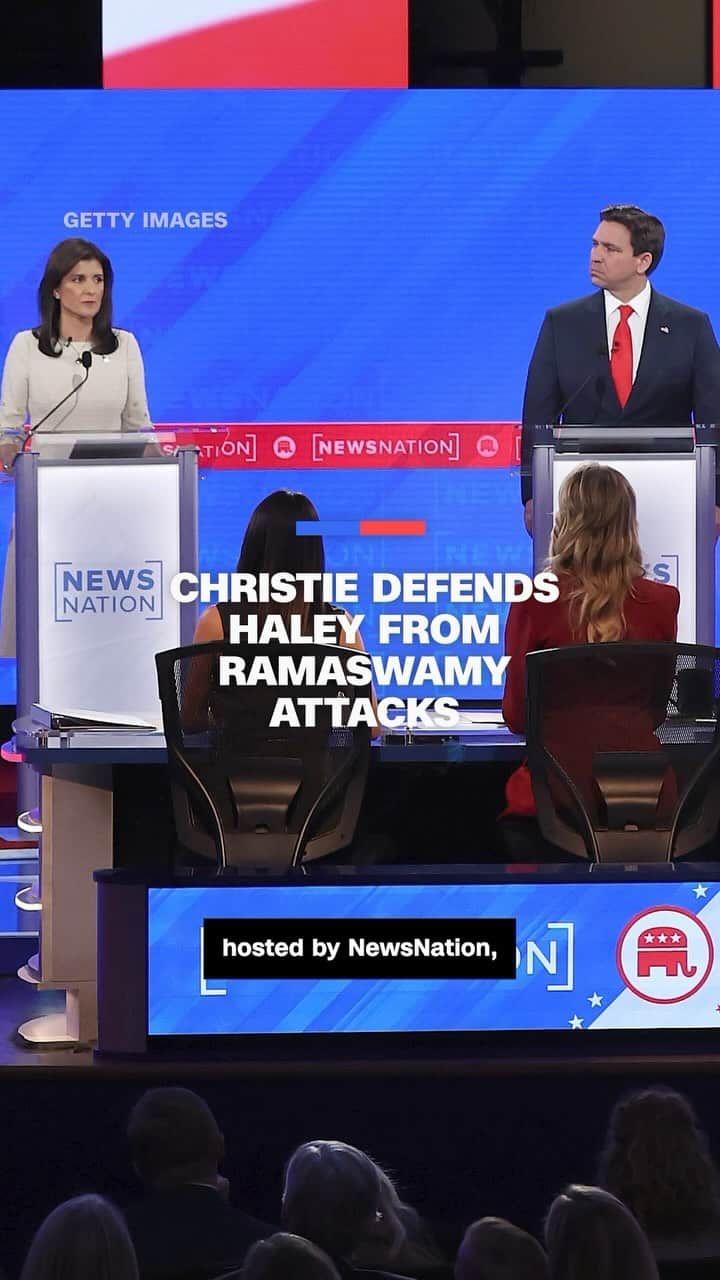 CNNのインスタグラム：「Former New Jersey Gov. Chris Christie defended former South Carolina Gov. Nikki Haley against entrepreneur Vivek Ramaswamy during the fourth Republican presidential primary debate, hosted by NewsNation.」