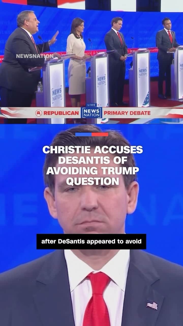 CNNのインスタグラム：「Former New Jersey Gov. Chris Christie accused Florida Gov. Ron DeSantis of avoiding a question regarding Donald Trump’s fitness for the presidency during the fourth Republican primary debate, hosted by NewsNation.」