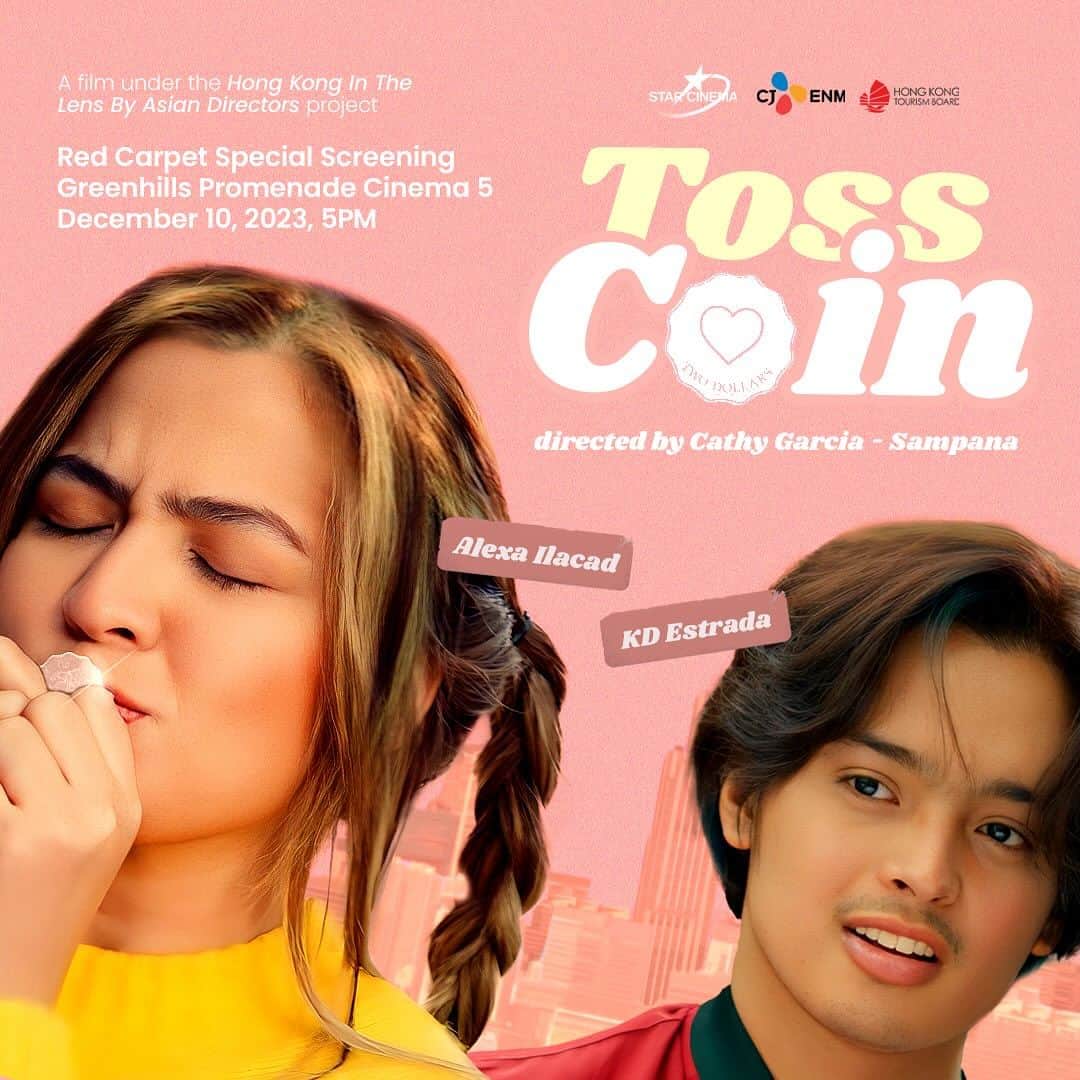 Alexa Ilacadのインスタグラム：「HEADS OR TAILS? 🪙💖  Take a chance to explore and find love in Hong Kong in ‘Toss Coin’—a micro film by Cathy Garcia - Sampana under the HongKong In The Lens by Asian directors, starring Alexa Ilacad, KD Estrada, and River Joseph.  Two other micro films by Korean director Kang Yunsung and Thai director Nattawut Poonpiriya will also be screened.   Red carpet special screening will be held at Greenhills Promenade Cinema 5 on December 10 at 5 PM (PHT).  #TossCoinSpecialScreening」