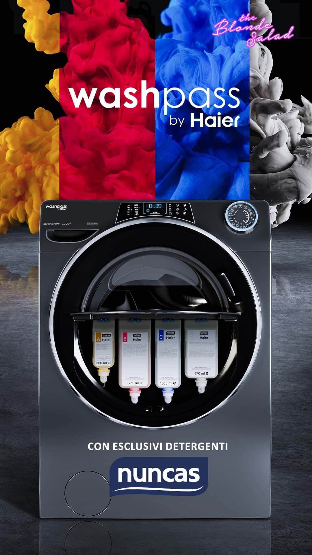 Blonde Saladのインスタグラム：「Non più solo abbonamenti alle vostre piattaforme streaming preferite per godervi le serie TV più amate o i film appena usciti, con Washpass by Haier @haieritalia potrete gestire i vostri lavaggi dallo smartphone con “zero pensieri”. Un abbonamento per ogni esigenza renderà la vita domestica più easy e i vostri lavaggi passeranno ad un livello decisamente pro.  Washpass sfrutta la potenza dell’Intelligenza Artificiale per garantire risultati eccezionali senza alcuno sforzo. L’unica azione richiesta è preparare il bucato destinato al lavaggio, con l’app hOn selezionare il programma e poi lasciare che accada la magia. Washpass selezionerà per voi la giusta miscela di detersivo, detergente e ammorbidente Nuncas e laverà al meglio i vostri capi.  @nuncas_official è sinonimo di qualità, una combo che con gli elettrodomestici Haier accontenta davvero i più esigenti. L’Intelligenza Artificiale miscelerà le giuste dosi evitando sprechi e rendendo ogni lavaggio ottimale, come se i vostri capi fossero appena usciti dalla lavanderia, grazie alla combinazione di smacchiatore, detergente delicato, super sgrassante e finischer. ✨  Scopri di più nel nostro link in bio e nelle nostre stories ✨💖  #Washpass #WashpassbyHaier #Haier #Lavatrici #ZeroPensieri #TheBlondeSalad ADV」