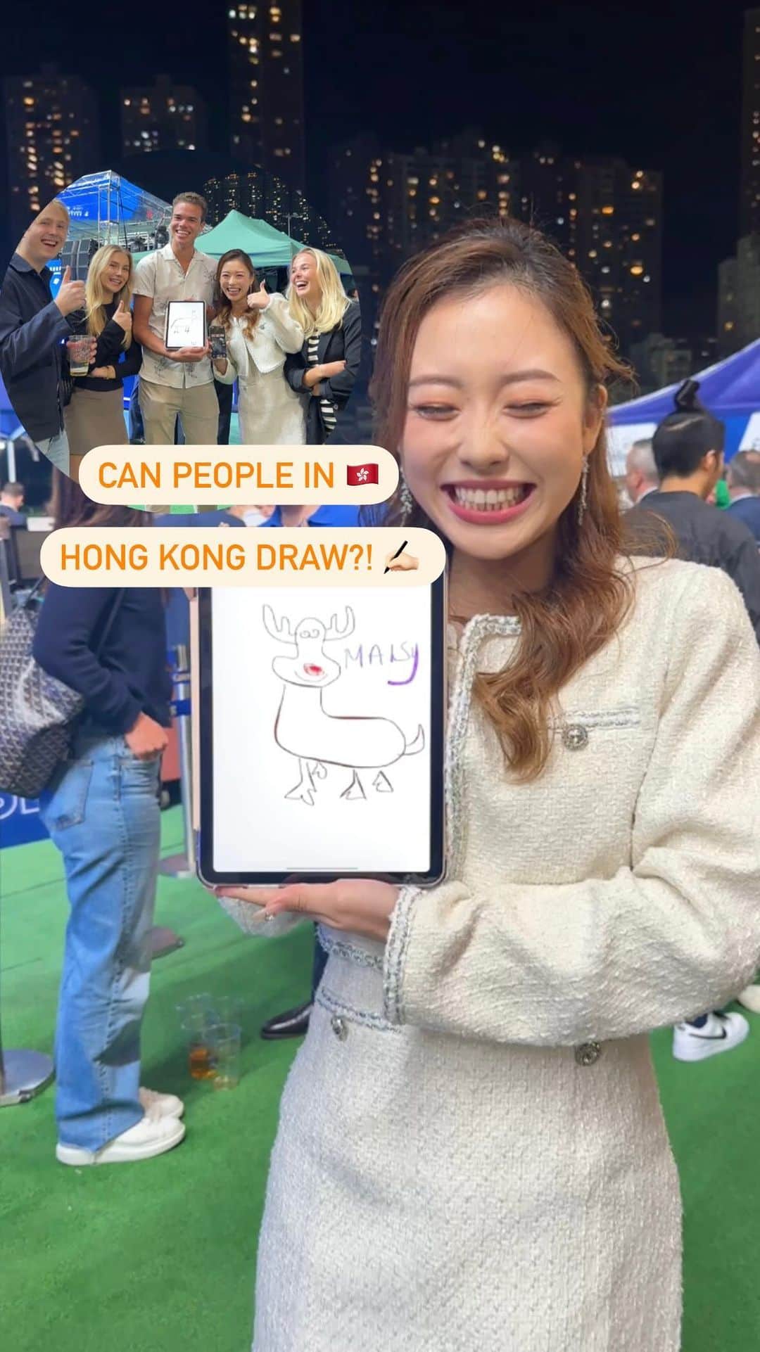 馬曉晴のインスタグラム：「🇭🇰Can people in Hong Kong draw? ✍🏻I decided to go up to strangers and ask them to draw me a Reindeer- in 30 seconds. Comment below your favorite one😂 Just a little Xmas content as we’re welcoming the holiday vibez 🎄  #街訪 #聖誕 #ILostMyVoiceRecently」