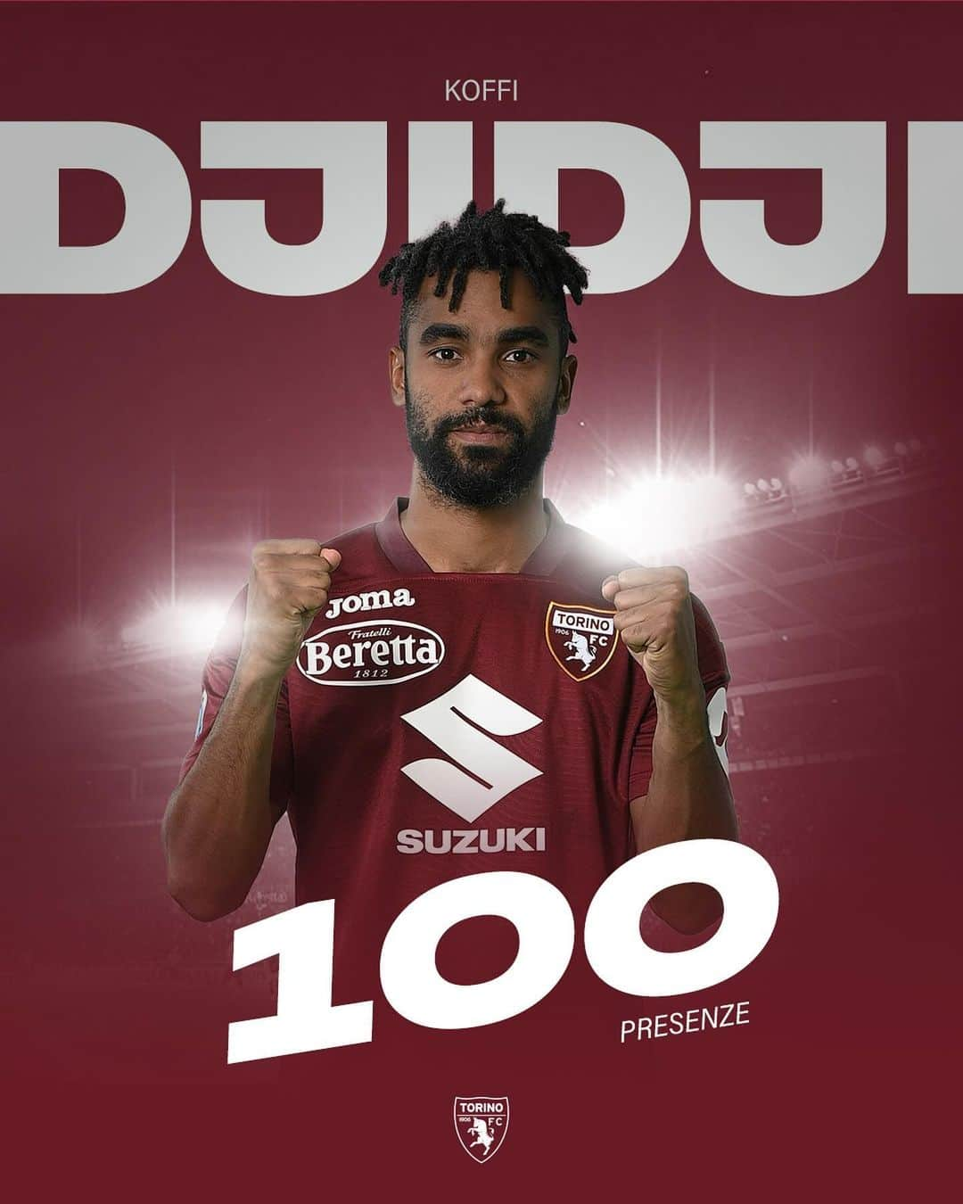 トリノFCのインスタグラム：「1️⃣0️⃣0️⃣ presenze in maglia granata per Djidji 🐂  Bravo Koffi 👏  #SFT」