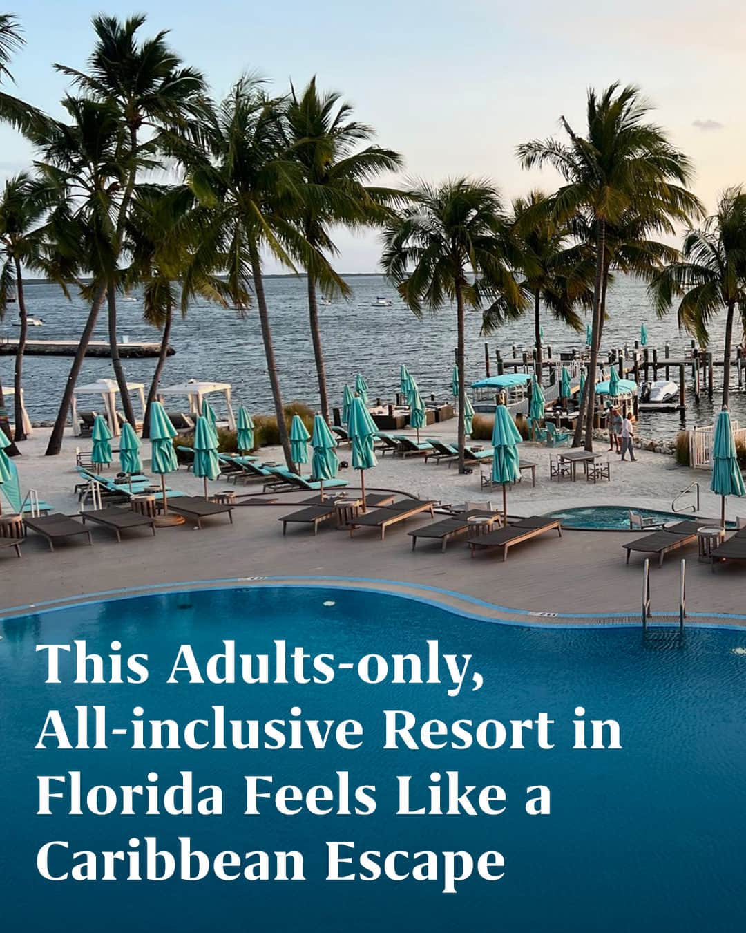 Travel + Leisureのインスタグラム：「With its toes-in-the-sand dining, palm-tree-lined beaches, and all-inclusive rate, you might think this resort belongs on a Caribbean island. But you don’t need a passport to visit the only true adults-only, all-inclusive resort in the Florida Keys. Read more at the link in bio.」