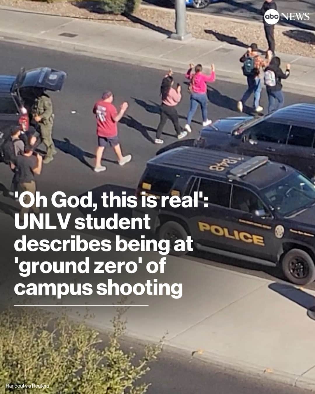 ABC Newsのインスタグラム：「A Las Vegas student describes his terrifying ordeal being at “ground zero” of a campus shooting that left three people dead.」