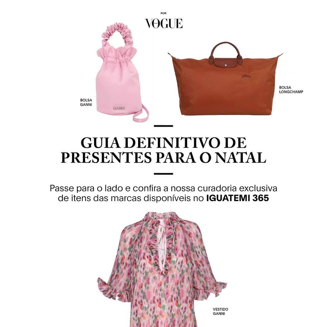 Vogue Brasilのインスタグラム：「Fim de ano é sinônimo de festas, encontros familiares e, para muitos, presentes mil. Entre no clima festivo de Natal e Ano-novo com esta seleção exclusiva de produtos das marcas do @iguatemi365 – o e-commerce do Grupo Iguatemi. De bolsas das grifes mais cobiçadas a peças para curtir o verão em grande estilo, são opções que contemplam todos os gostos, celebram a época mágica com muita sofisticação e são ideais para presentear nesta temporada. Passe para o lado, descubra as nossas escolhas e acesse IGUATEMI365.COM para garantir os itens especiais para o Natal.」