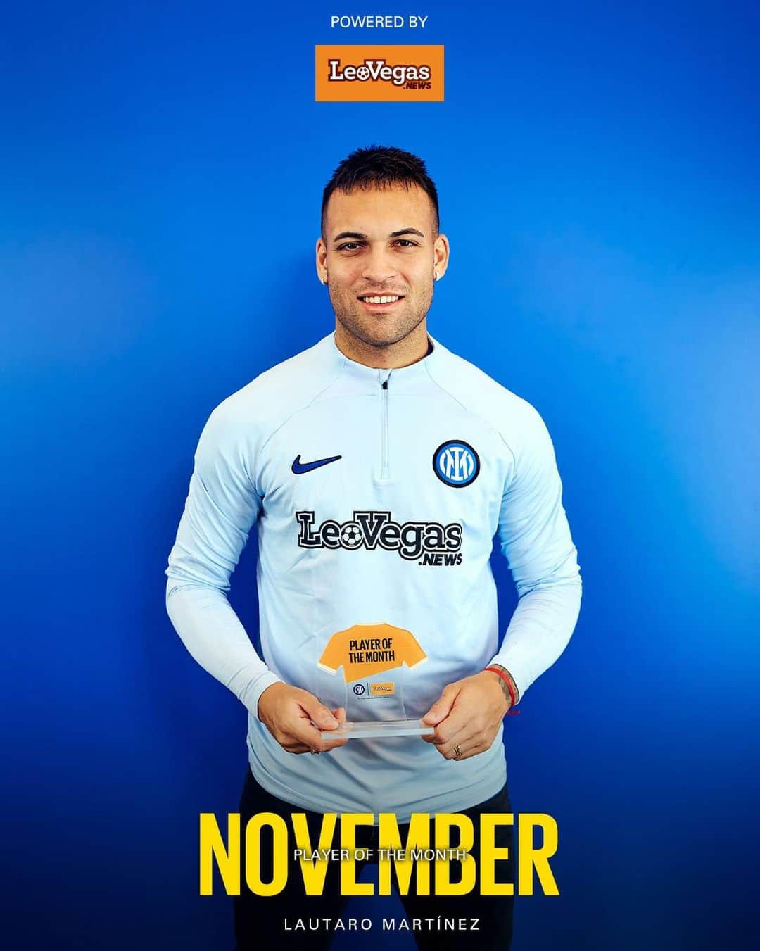 インテルナツィオナーレ・ミラノのインスタグラム：「The winner of the @leovegas.news Player of the Month is... 🥁🥁🥁 EL TORO 🐂🖤💙  #ForzaInter #POTM」