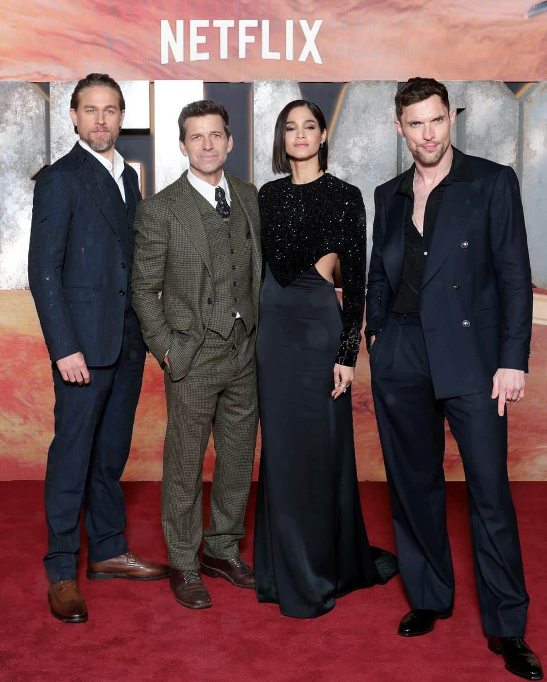 Just Jaredのインスタグラム：「Charlie Hunnam, Sofia Boutella, and Ed Skrein joined director Zack Snyder at the London premiere of their new Netflix movie “Rebel Moon” on Thursday night. The film will be released in two parts! #CharlieHunnam #SofiaBoutella #EdSkrein #ZackSnyder Photos: Getty」