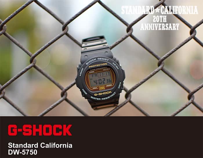 スタンダードカリフォルニアのインスタグラム：「20th アニバーサリーコラボレーションより、CASIO G-SHOCKとのコラボレーションアイテムが入荷しました。  今年の1月からスタートしたアニバーサリーコラボレーションもいよいよラスト。  最後を飾るのは5年ぶりとなるG-SHOCKです。  1987年に誕生したG-SHOCK初期の丸型ベーシックモデルDW-5700C。  日本国内では未発売ながら、有名ミュージシャンの着用もあり世界的に人気を博した伝説のモデル。  そんなDW-5700Cを国内販売用に完全復刻したDW-5750をベースに、デジタル文字盤のカラーリングや、ロゴマークを変更。ベゼル部分のロゴカラーもStandard Californiaのコーポレートカラーに変更し、バックライトは前回同様のシールドロゴを。  裏蓋には20周年記念モデルとしてアニバーサリーロゴも入るスペシャルエディション。  オーセンティックで普遍的なデザインが魅力の「G-SHOCK × SD DW-5750」。  20周年という節目を締めくくるのに最高のアイテムが完成しました。  「G-SHOCK × SD DW-5750」  COLOR ： Black SIZE ： Free PRICE ： ￥22,000（税込）  ・Shock resistant ・200m Waterproof ・Stop Watch ・Timer ・Multi Alarm ・Full Auto Calendar ・Battery life : about 2 years  ※平日ではございますが、12/8（金）の直営店のお電話での通信販売は承っておりません。  お電話での通信販売は12/11以降、平日の営業時間内の受付のみとなります。  12/11まではOfficial Online Storeをご利用ください。  12/11時点で完売している可能性もございますので、何卒ご理解ご了承のほど宜しくお願い致します。  G-SHOCK × SD DW-5750 has just arrived!!  @standardcalifornia_os  @standardcalifornia_movie   #standardcalifornia #スタンダードカリフォルニア #gshock #ジーショック #casio #カシオ #internationalshipping #overseashipping #worldshopping #worldshoppingjp」