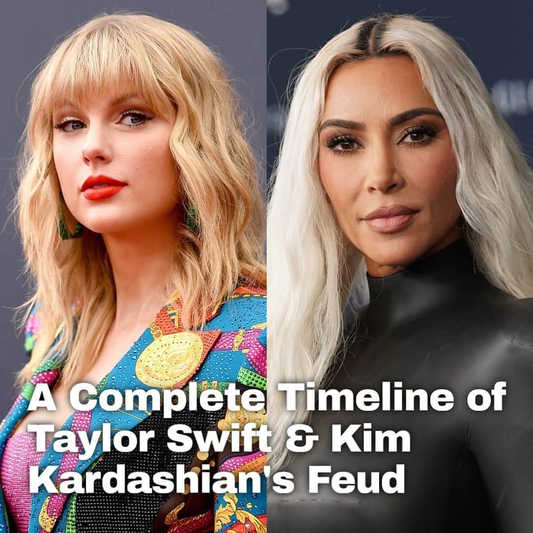 Just Jaredのインスタグラム：「We put together a comprehensive timeline of Taylor Swift and Kim Kardashian’s very public feud to get you up to date again. If you were unaware, their bad blood is generating headlines after Taylor referenced it in a recent interview. Tap this pic in the LINK IN BIO for all of the tea! #TaylorSwift #KimKardashian Photos: Getty」