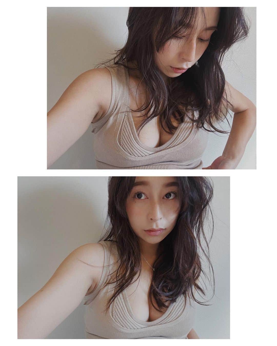 佐藤有里のインスタグラム：「@tw2021twtw  ▷knit bra ▷knit vest . アンサンブルにすると可愛い🥹 ベストは前後2wayだけど背中開きがスキ。 . もうこのお腹も撮り納めかな🤰#38w5d」