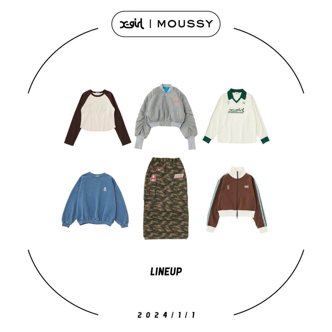 X-girlのインスタグラム：「． X-girl | MOUSSY 2024/1/1(Mon.)RELEASE #xgirl_moussy #xgirl #moussy」