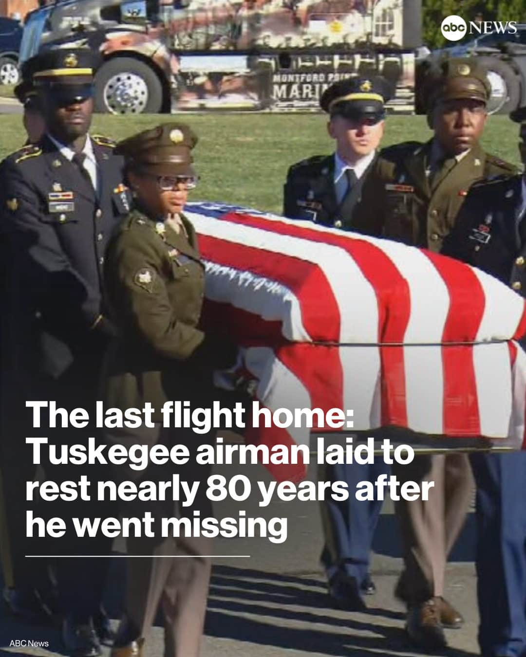 ABC Newsさんのインスタグラム写真 - (ABC NewsInstagram)「Second Lieutenant Fred L. Brewer Jr. had been missing for almost 80 years, ever since an Oct. 19, 1944, mission in Italy where he served as one of the Tuskegee Airmen, the group of African-American military pilots and airmen who served during World War II.  But on Dec. 6, Brewer was finally laid to rest in his home state of North Carolina, surrounded by family he never got to meet but who for years have fought to find him and bring him home.  Tap link in bio for more.」12月8日 5時00分 - abcnews