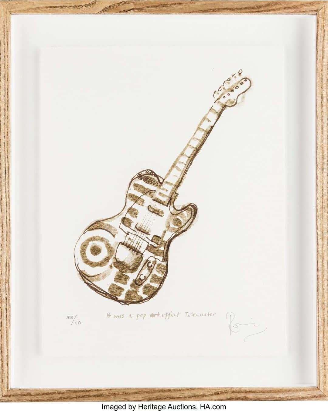 ロン・ウッドのインスタグラム：「⏰💥🔨Last chance to bid on this beautiful signed, limited edition print by Ronnie, 'Pop Art Telecaster' in aid of Turn Up For Recovery, the charity which fundraises for Crossroads Centre Antigua. Bid here:  https://entertainment.ha.com/itm/musical-instruments/miscellaneous/ronnie-wood-signed-pop-art-telecaster-limited-edition-35-40-print-genesis-publications-/a/7352-21.s?ic4=GalleryView-Thumbnail-071515」