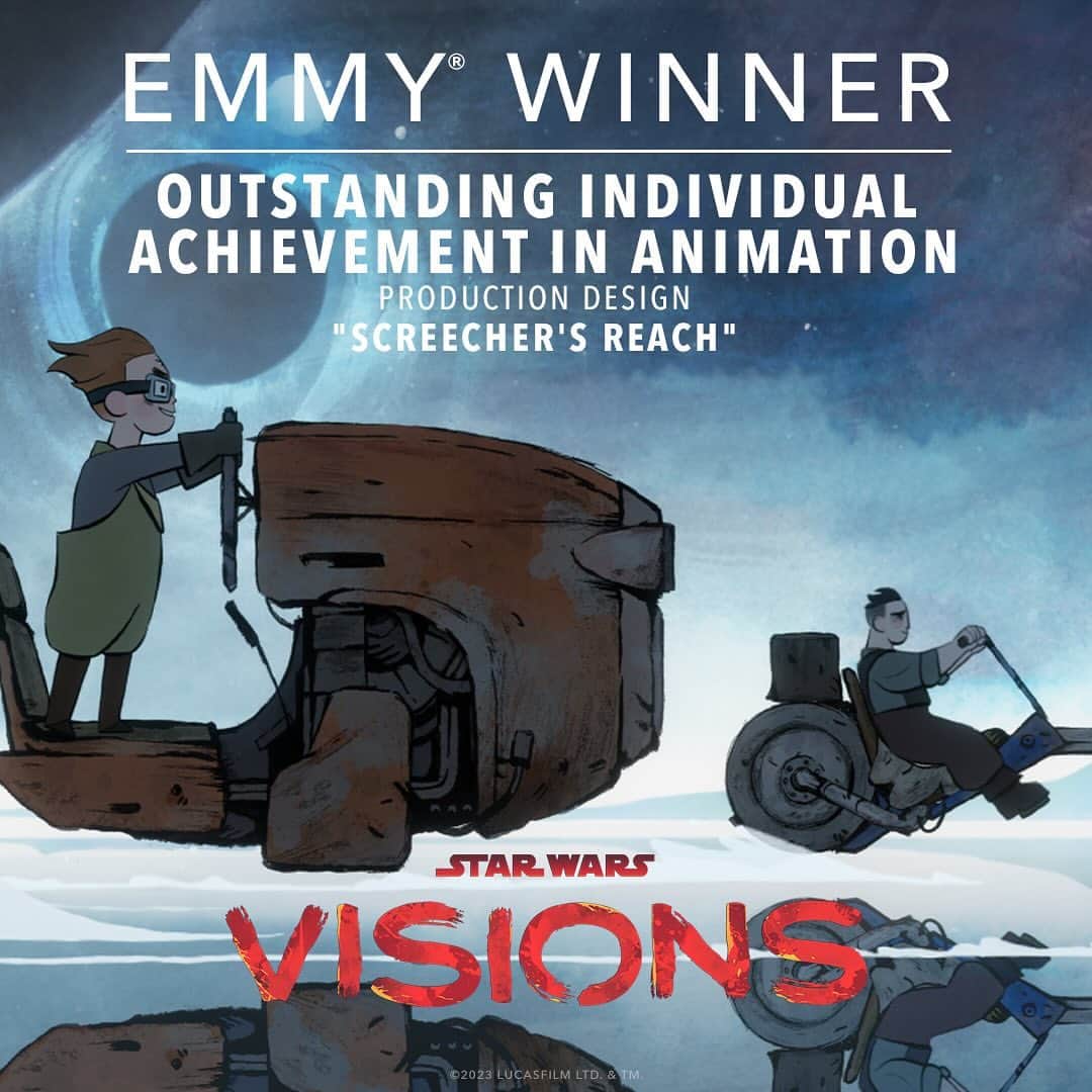 スター・ウォーズのインスタグラム：「Congratulations to @cartoonsaloon’s Almu Redondo, art director of #StarWarsVisions - Screecher’s Reach, for her Primetime Creative Arts Emmy® Win for Production Design. #Emmys.」