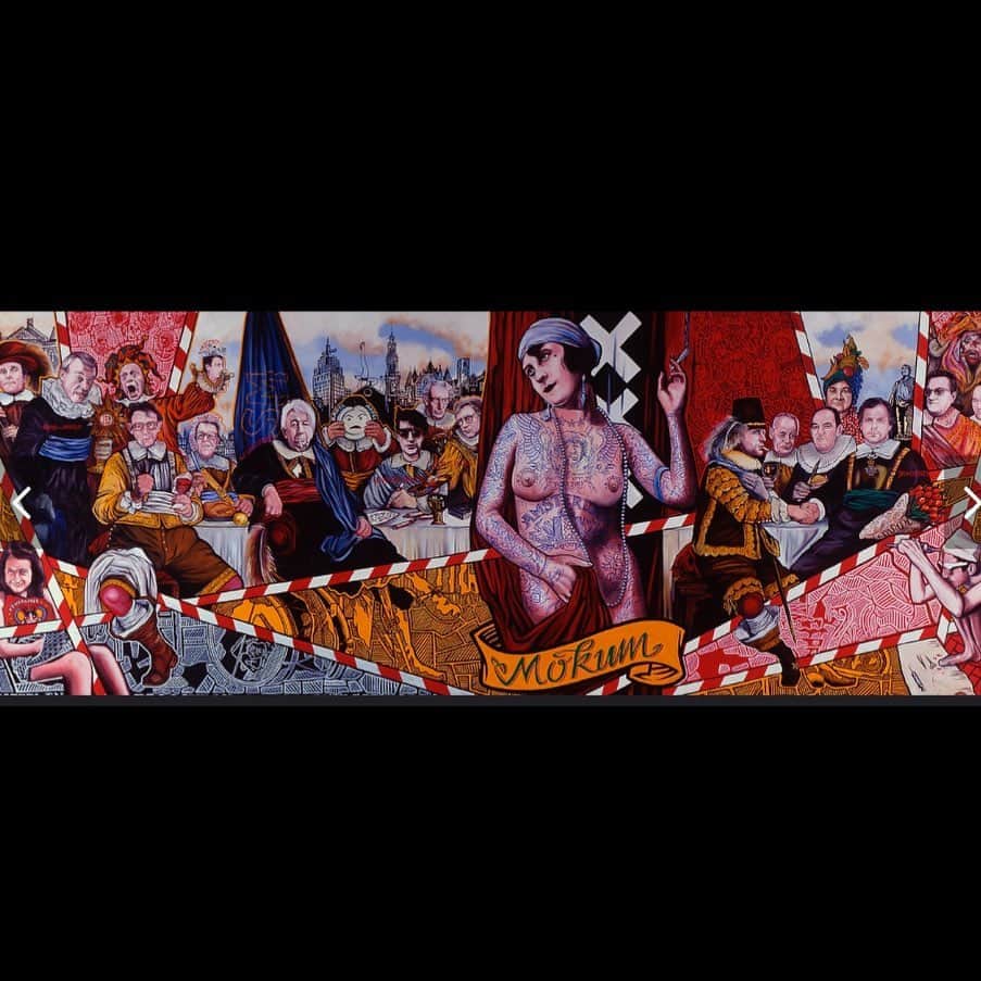 アムステルダム・タトゥー・ミュージアムのインスタグラム：「In 2000  i painted 4 ppeces ( schutterstukken ) with fellow artist @aldertmantje  for the traveling circus @deparade Today he sadly past away . To young to soon. Go in peace brother. I raise my glass in warm memorys of good times past…@amaterdam museum @deparade #tooyoung #fellowartist #goodtimes #goodarguments #begood #youlbemissed」
