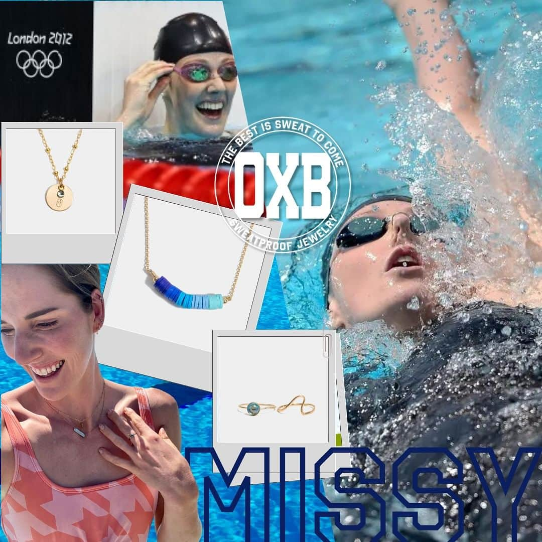 メリッサ・フランクリンのインスタグラム：「Take your marks… MISSY X OXB collab is now live! We designed this gold-medal worthy collection for our dear friend, Olympian, mama, and soon to be podcaster, @missyfranklin88 🥇  Here’s what Missy has to say about our collab:  “I am so excited and honored to release this incredibly special collaboration with OXB. I have been in love with this company and it’s two inspiring and empowering owners since day one, and to have my collection with them is a dream come true. This is for all my water lovers out there. While there are some swimming specific pieces (of course!), this is a collection for anyone who feels that special affinity to being in or around the water. Water has been one of the safest places in the world for me, and this collection serves as a recognition and a thank you to everything that water has given me in my life.” -Missy.  —————-  FYI — Missy and Katie (@kthoff7) just announced their latest venture, @unfilteredwaterspodcast 🏊‍♀️ The podcast will dive deep into the untold stories of athletes and bring together the wisdom & experiences of two Olympic champions — we can’t wait to listen.  Link in bio to shop! Make a splash, it’s pool-proof.」